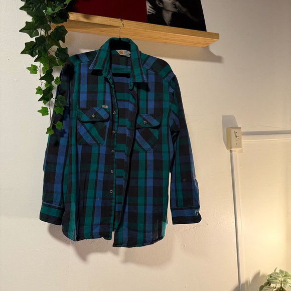 Carhartt Plaid Button-Up Flannel Shirt – Blue & Green Check - Picture 1 of 3